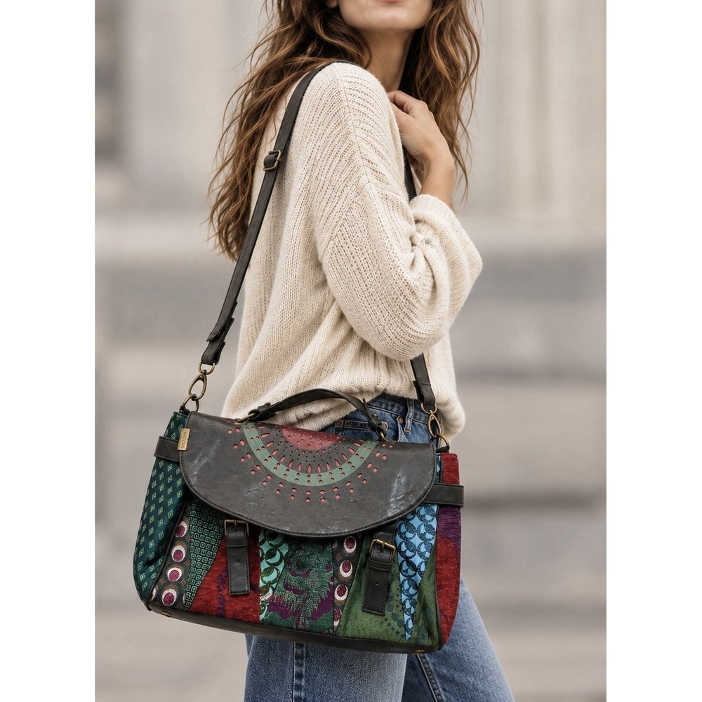 Desigual Patchwork Tapestry Satchel Crossbody Messenger Bag Boho NWT